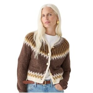 J Crew Fair Isle Cardigan Sweater Button Front Pockets Alpaca Size Small